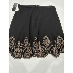 Lauren Ralph Lauren Black Beaded Embellished Lined Skirt 6 Metallic Hem Formal
